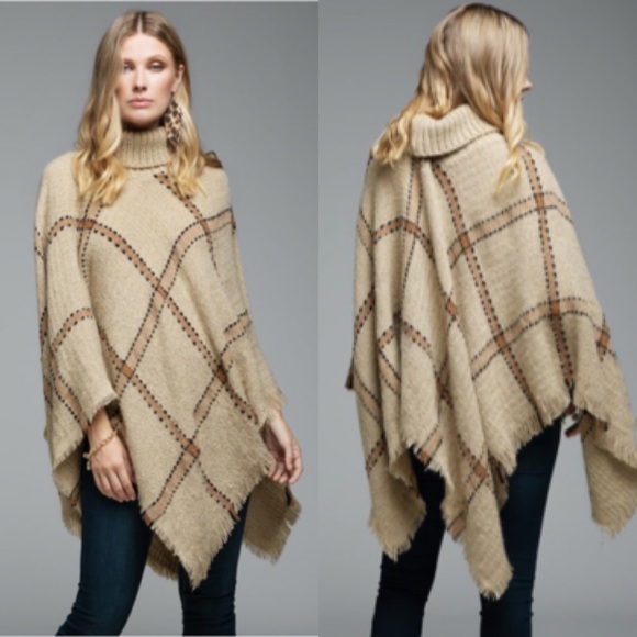 Poncho Turtleneck Windowpane Print - Picture 12 of 14